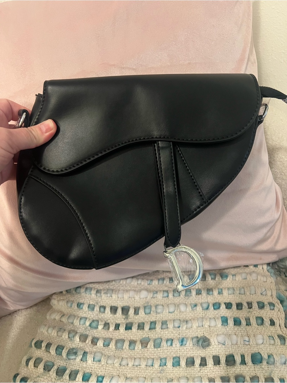 D-Charm Black Saddle Crossbody Bag